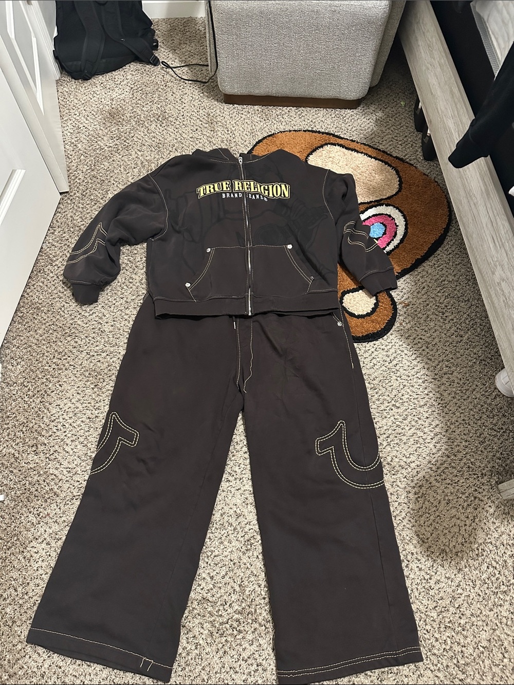 True Religion Brown Two-Piece Hoodie and Sweatpants Set